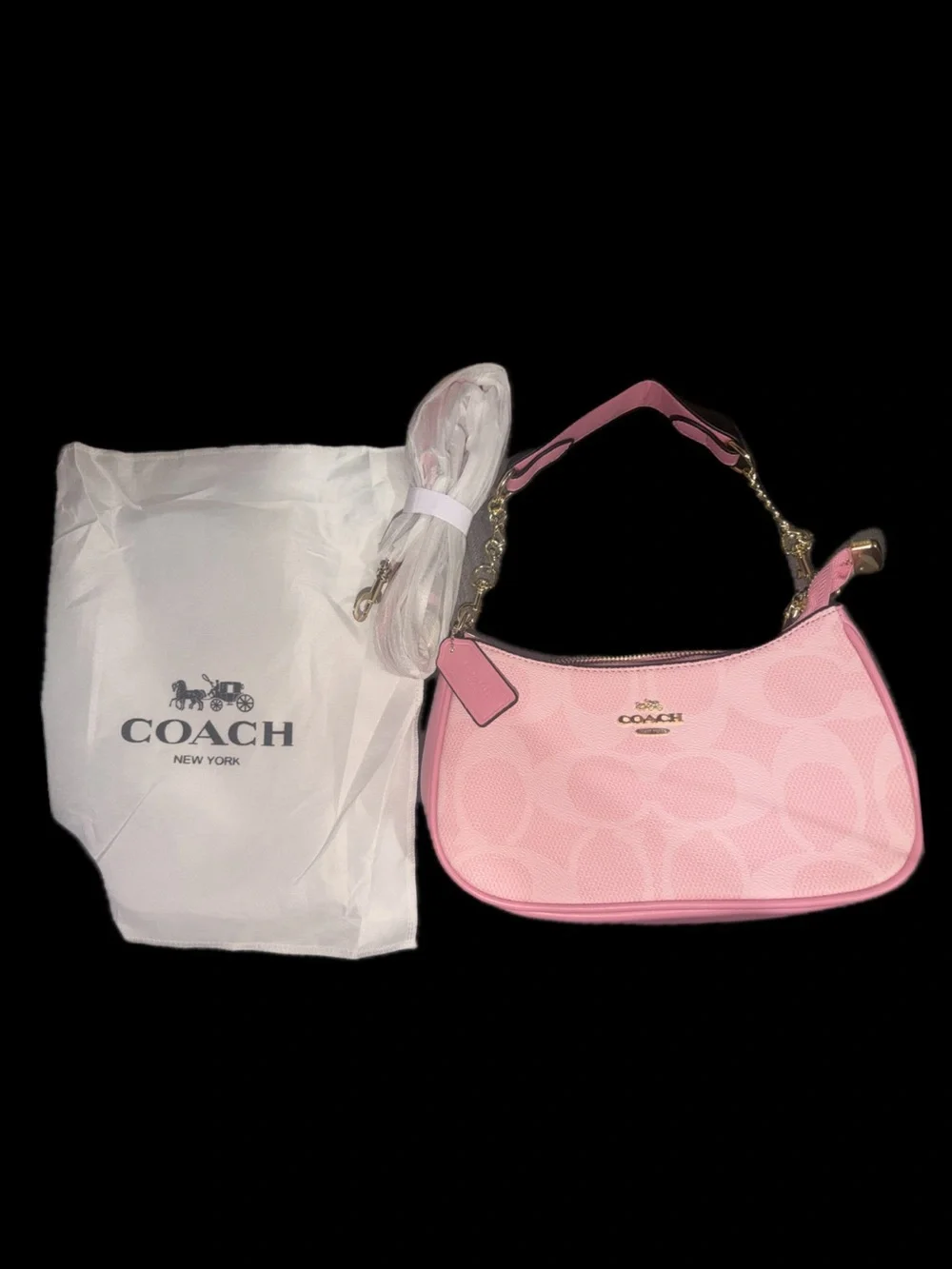 Coach Pink Signature Mini Shoulder Bag with Gold-Tone Chain